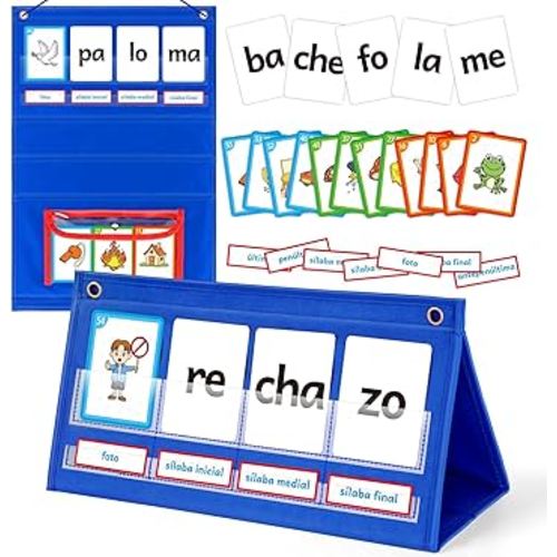 Torlam Spanish Learning Word Building Pocket Chart for Kids, Spanish Vocabulary Games Toddler Flash Cards Sight Words Flashcards Languages Spelling Reading Phonics Games for Kindergarten Preschool