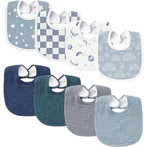 Konssy Muslin Baby Bibs 8 Pack Baby Bandana Drool Bibs Cotton for Unisex Boys and Girls, Soft Absorbent Set for Teething and Drooling