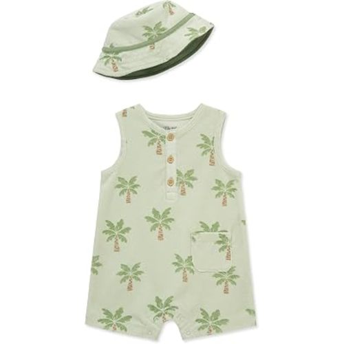 Little Me Clothes for Baby Boys' Terry Romper and Coordinating Hat Set, 3 Months to 12 Months