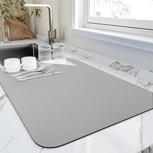 HotLive Dish Drying Mat for Kitchen Counter, Heat Resistant Drainer Mats with Non-slip Rubber Backed, Hide Stain Kitchen Super Absorbent Draining Mat, Easy to Clean Dish Rack Pad, Orange 16"x18"