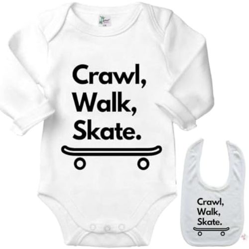 Crawl Walk Skate - Skateboarding Skater Newborn Infant outfit Baby Onesie & Blb