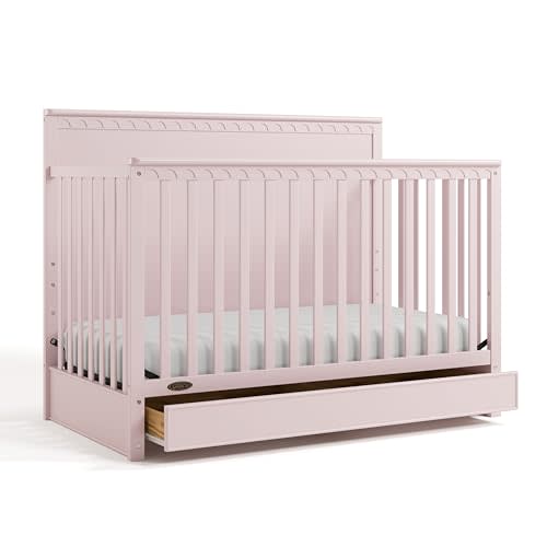 Graco Sasha 5-in-1 Convertible Crib with Drawer – GREENGUARD Gold Certified Wood Crib, Converts to Toddler Bed, Daybed, Full-Size Bed, Stylish Classic Design (Blush)