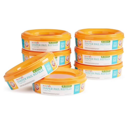 Munchkin® Arm & Hammer Diaper Pail Refill Rings, Holds up to 2,176 Newborn Diapers, 8 Pack