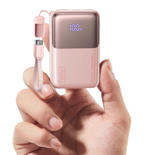 INIU Portable Charger, Ultra Mini 10000mAh 45W Fast Charging Power Bank, USB C Battery Pack with Cable, Flight-Safe Travel Powerbank for Women, Influencer, Student, Young People,Travel, Light Pink