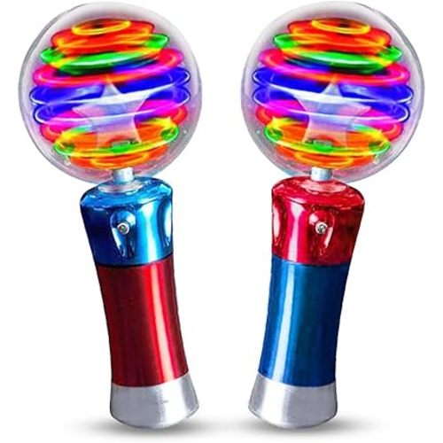 ArtCreativity 7.5 Inch Light Up Magic Ball Toy Wands for Kids, Set of 2, Flashing LED Wands for Boys and Girls, Thrilling Spinning Light Show, Batteries Included, Fun Gift or Birthday Party Favor