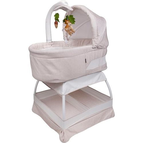 Baby Sweetli Calm Infant Bassinet Bedside Crib Sleeper with Cry Recognition, Electric Mobile with Deluxe Toys, Music, Nightlights, Vibration (Wheat Melange)