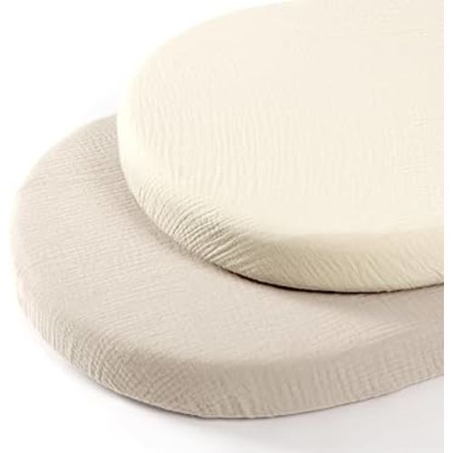 lulumoon Baby Muslin Bassinet Sheets: Cotton Bassinet Sheets Neutral for Boys and Girls - Fitted for Oval Rectangle or Hourglass