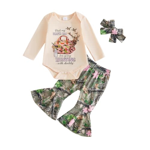 Newborn Baby Girl Clothes Fall Winter Romper Flared Pants Set | Baby Girl Clothes 0 3 6 9 12 18 Months,Infant Girl Fall Winter Outfits,Long Sleeve Letter Romper,Cute Bell Bottom Pants Set