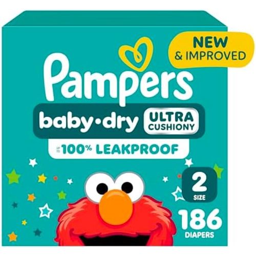 Pampers Diapers - Baby Dry - Size 2, 186 Count, Absorbent Disposable Infant Diaper (Packaging May Vary)
