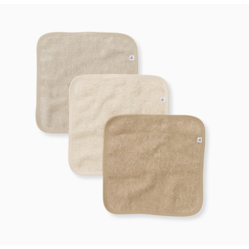 Organic Cotton Woven Terry Solid Washcloths 3 Pack Oat