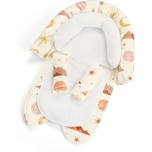 Infant Car Seat Insert for Newborn Girls Boys, Upgraded 2-in-1 Baby Carseat Head Support, Soft Reversible Baby Car Seat Insert Cushion Pad for Car Seat, Stroller, Bouncer, Swing, Moon