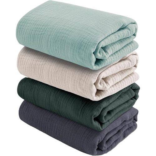 CottCare Baby Muslin Swaddle Blankets for Boys and Girls,4-Pack Breathable and Skin-Friendly,Wrap Soft Silky Cotton Muslin Swaddle Blankets/Atrovirens/Green/Apricot White/Grey…