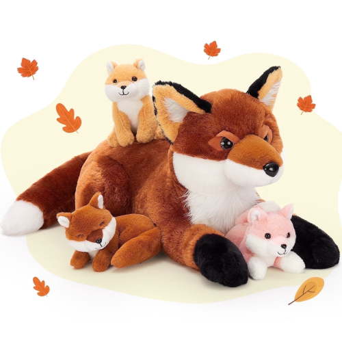 Muiteiur, 4Pcs Fox Stuffed Animal, 22'' Plush with 3 Babies