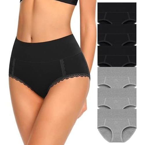 MISSWHO Cotton High Waisted Soft Womens Underwear Breathable Panties, Multipack