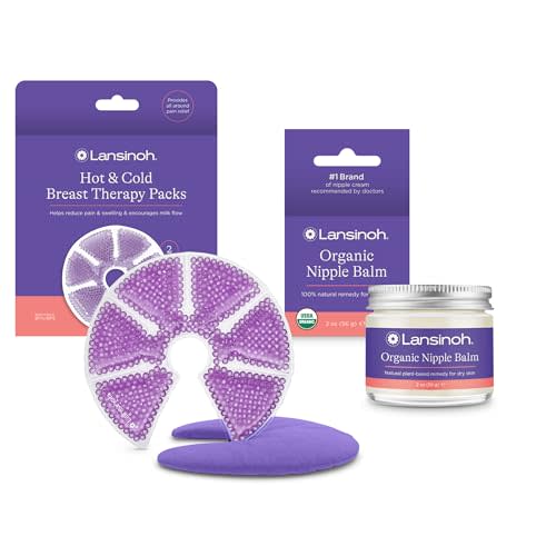 Lansinoh Breast Therapy Packs with Soft Covers, 2 Pack, and Organic Nipple Balm, 2 Ounces, Breastfeeding Essentials for Moms
