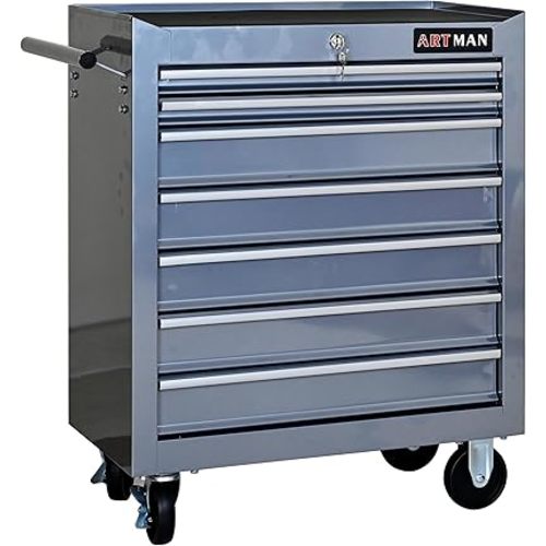7 Drawers Tool Cart on Wheels,Multifunctional Rolling Tool Chest Tool Storage,Drawers Rolling Tool Trolley Organizer Tool Case for Garage, Warehouse, Workshop, Repair Shop (Silver)