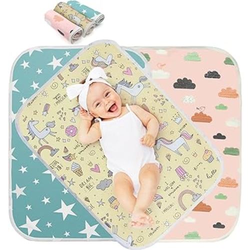 Changing Pad Liners 3PCS Baby Changing Mat 100% Waterproof Portable Absorbent Changing Table Cover Home and Travel(Colorful)