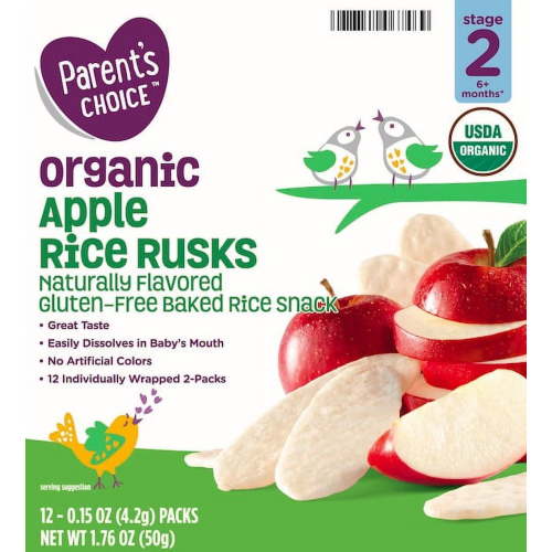 Parent's Choice Organic Apple Rice Rusks Baby Snacks, 0.15 oz, 12 Pack