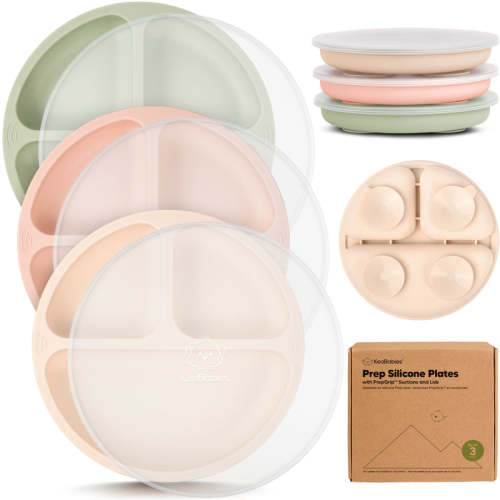 3-Pack Prep Silicone Suction Plates with Lids (Macaron) Macaron / One Size
