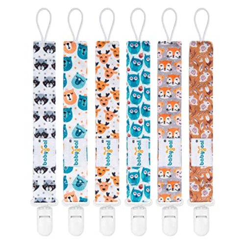 Babygoal Animal Pacifier Clips, 6 Pack Pacifier Holder Fits for Most Pacifier Styles 6PS18