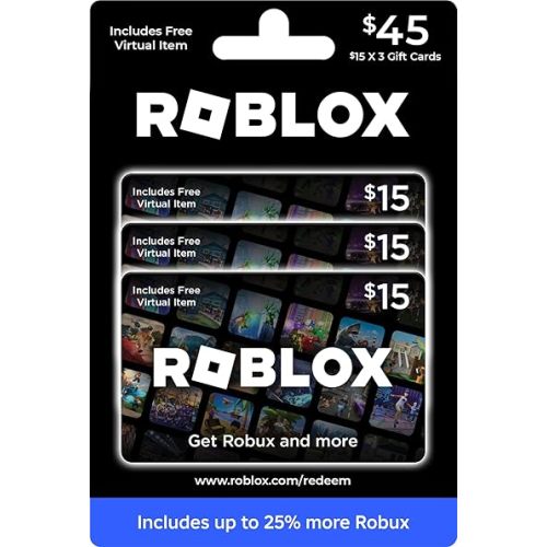 Roblox Physical Gift Cards, Multipack of 3 x $15 [Includes Free Virtual Item] [Redeem Worldwide]