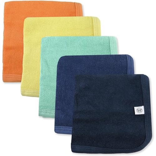 HonestBaby Unisex Baby Organic Cotton Washcloth Multi-Pack Winter Accessory Set, 5-Pack Rainbow Blue, One Size