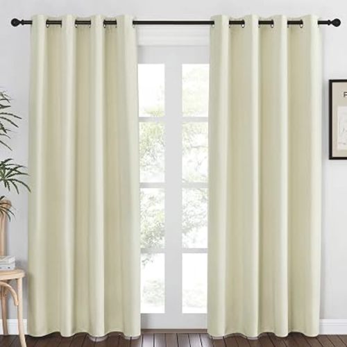 NICETOWN Blackout Living Room Curtain 84 inches Long - Thermal Insulated Grommet Room Darkening Window Treatment Sound Dampening Drape for Bedroom (Beige, W52 x L84, 1 Panel)