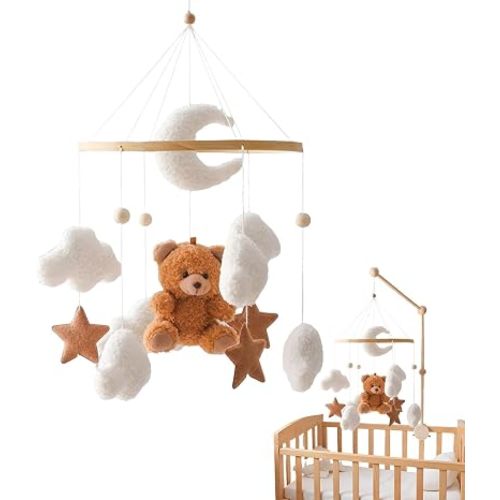 Mobile For Crib, Bear Cloud Star Rotating Crib Mobile