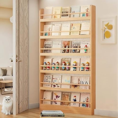 Behind The Door Bookshelf 6-Tier Wooden Behind The Door Storage Cabinet Wall Mount Shelf Easy to Install for Bedroom Kid Room Living Room Library