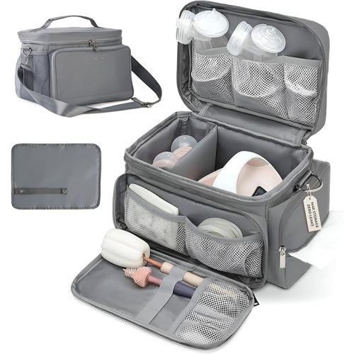 Breast Pump Bag Fit for Spectra S1 and S2, Wearable Breast Pump Bags with Milk Pack, Pumping Bag with Waterproof Mat for Pump Accessories, Bottle Bags for Travel and Family, Black