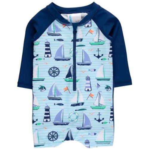 RuggedButts Baby/Toddler Boys UPF50+ Long Sleeve One Piece Rash Guard - Blue Sweet Sails, 6-12m