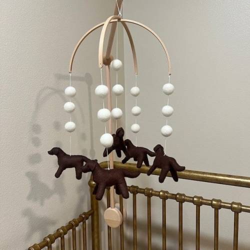 Chocolate Lab Baby Mobile: Handmade Felt Puppy Crib Mobile