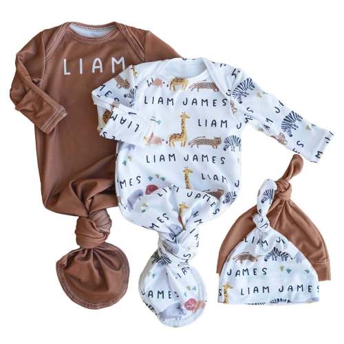 Safari Party Personalized Newborn Baby Knot Gown