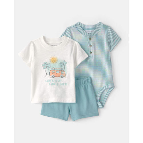 Baby Boy 3-Piece Beach Trip Striped Outfit Set - Blue/White | Carter's
