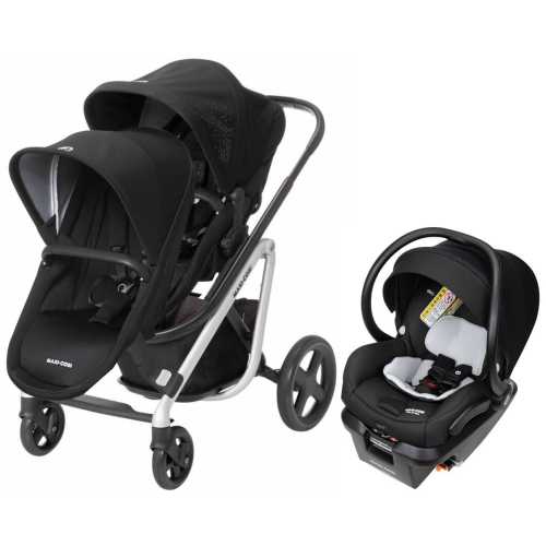 Maxi-Cosi Lila Double Stroller + Mico XP Max Travel System Bundle - Frequency Black / Nomad Black / Essential Black