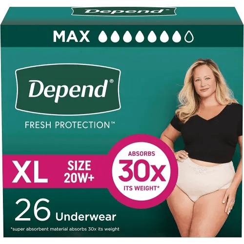 Depend Fresh Protection Adult Diapers, Incontinence & Postpartum Bladder Leak Underwear for Women, Disposable, Maximum, Extra-Large, Blush, 26 Count, Packaging May Vary