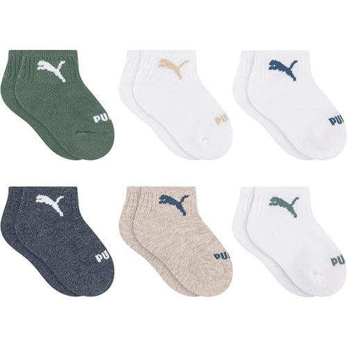 PUMA Unisex Baby 6-pack Infant Anklet Socks, Extra Cushion & Comfort-toe