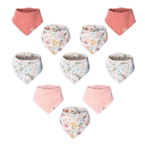 Muslin Baby Bibs, Bandana Bib for Girl, 10-Piece Bandana Drool Bib, Cotton Baby Bibs for Eating, OEKO TEX, Drooling and Teething (Floral + Pink)