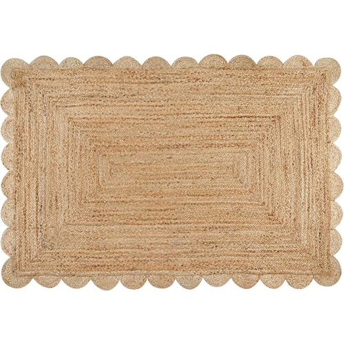 Savi Home Scalloped Jute Rug 4'x6' – Handwoven Natural Area Rug, Farmhouse Boho Style, Eco-Friendly Reversible Carpet for Living Room, Bedroom, Entryway, Dining Room Décor