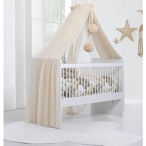 Baby Fancyroom Baby Bed Canopy Princess Baby Cradle Mosquito Net Canopy for Side Bed Baby Room Decoration Canopy for Kids Room Tulle (Light Beige)