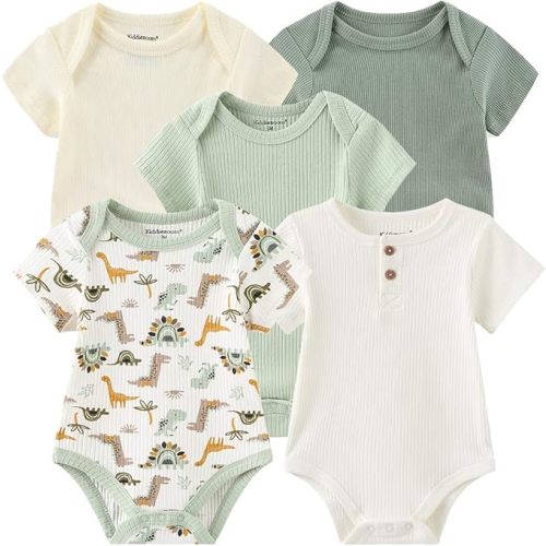 Kiddiezoom Newborn Baby Unisex Cotton One-Piece Bodysuits Baby Gift 5-Pack Baby Clothes