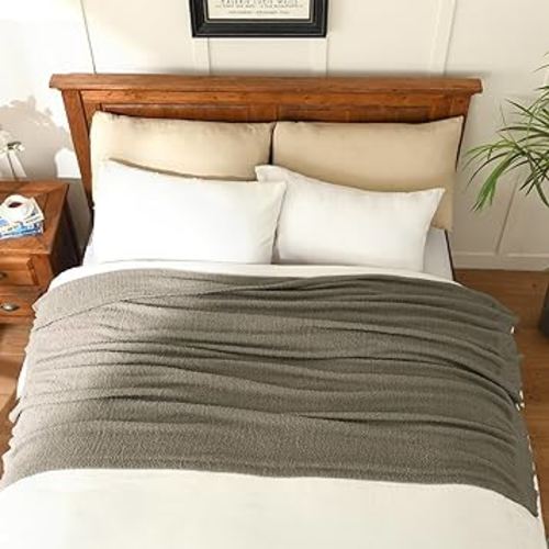 JOOJA Taupe Knit Throw Blanket Knitted Boucle Blankets Decorative Soft Fuzzy Throw Bed Blanket for Women Couch 50x60 Inches Taupe