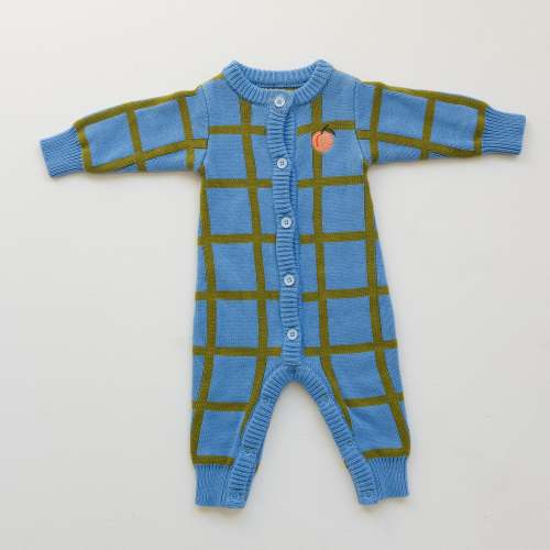 Organic Check Knit Romper - Bluebird - BY GEE
