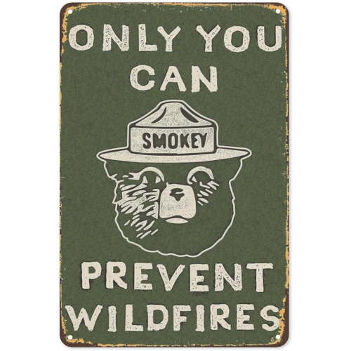 Vintage Metal Sign Smokey Bear Retro Metal Tin Sign Aluminum Sign for Home Coffee Wall Decor 8"x12"
