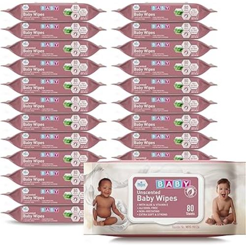 MED PRIDE Unscented Baby Wipes Bulk [24 Packs x 80 Wipes=1920 Wipes Total]- Alcohol-Free Baby Wipes With Soothing Aloe Vera & Vitamin E- Extra Soft & Strong, Paraben-Free, Non-Irritating