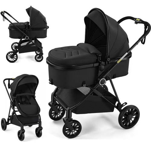 Vomeast Baby Stroller, Foldable Lightweight Travel Stroller, Reversible Seat, 5-Point Harness, Adjustable Canopy, Black