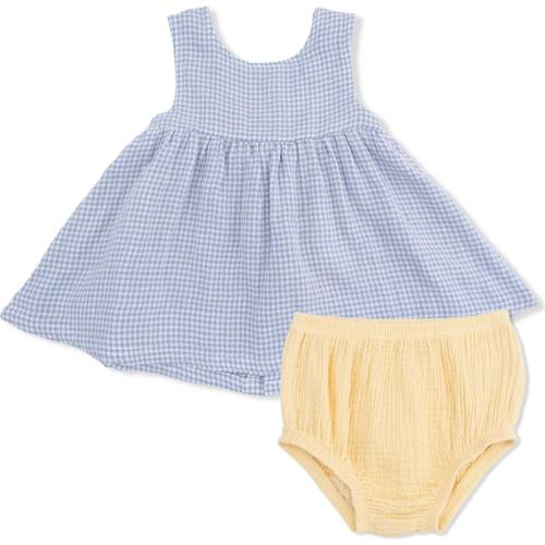 Micro Gingham Blue Blizzard - Infant Dress with Bow and Bloomer