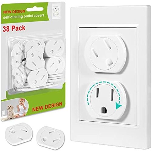 Outlet Covers (38 Pack) Child Proof Outlet Plug Covers Self-Closing Design Swivel Baby Proof Outlet Covers Durable ABS Plastic Electrical Outlet Protectors for Baby Upgraded Adhesive Installation