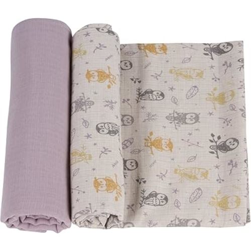 Miracle Blanket Soft Muslin Swaddles Newborn Nursery Sleep Essential - Pack of 2 Warm Wraps (Forest Owls)