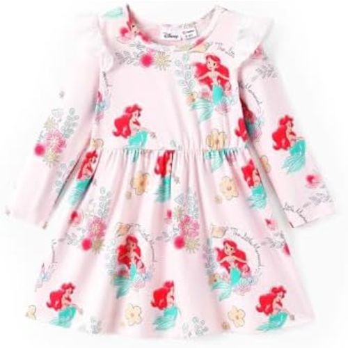 Disney Princess Frozen Elsa Minnie Mickey Stitch Ruffle Sleeve Dress A Line Long Sleeve Kids Clothes Baby to Toddler